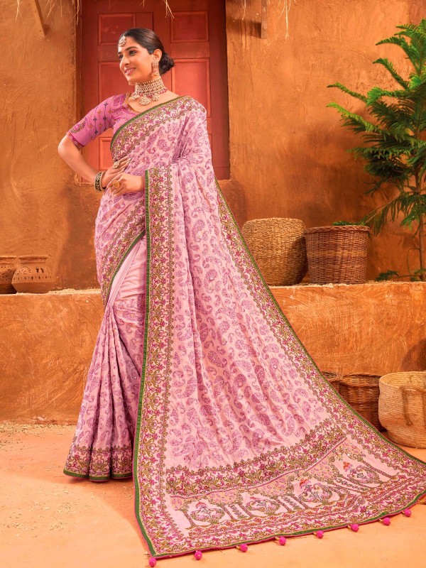 Pink Kacchi Banarasi Silk Saree